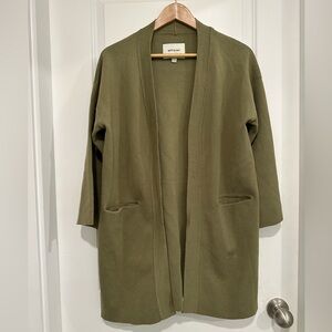 Matt & Nat Olive Green 3/4 Length Sleeve Open Cardigan Organic Cotton Blend